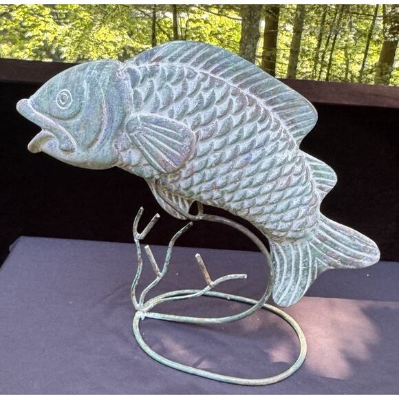 Stunning Heavy Large Koi Fish In Motion Statue & Metal Stand Outdoor/Indoor - Picture 1 of 13